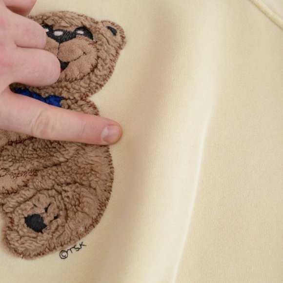 Tsk..Tsk Butter Yellow Pastel with 2 Fuzzy Bears Crewneck Sweater - Picture 7 of 10